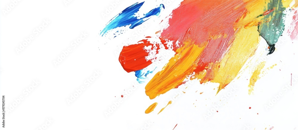Poster colorful abstract paint strokes created by a child using fingers on a clean white background with am
