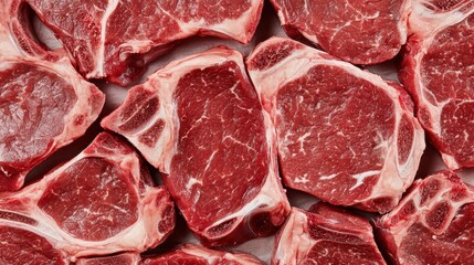 Fototapeta premium Raw Lamb Chops Close Up Butchers Cut, Fresh Meat Texture.