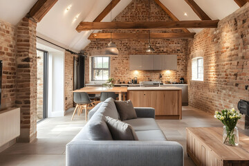 Fototapeta premium Rustic barn transformed into a cozy modern living space