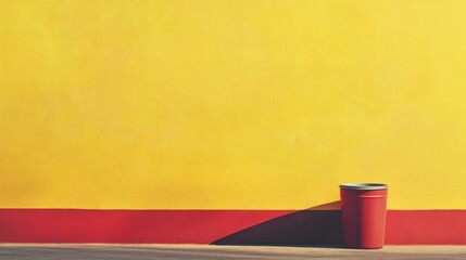 Vibrant Yellow Wall with Red Base and Empty Red Donation Bin for Support and Volunteer Initiatives Conceptual Image with Copy Space