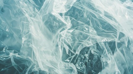 The surface of crumpled transparent plastic displays a blend of light and texture, creating a captivating abstract design