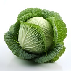 Fototapeta premium cabbage vegetable isolated on white background with shadow. leafy green lettuce on white bg. organic and healthy cabbage full of vitamins