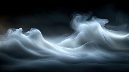 Fototapeta premium Abstract Smoke Waves Flow Gracefully Across a Dark Background with Soft, Ethereal Light.