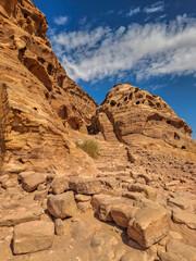 Petra, Jordan : ancient Monastery building in Petra (Ad Deir) one of the Seven Wonders of the World (historical place in Arab countries)