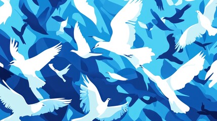 Obraz premium Abstract blue bird flock illustration.