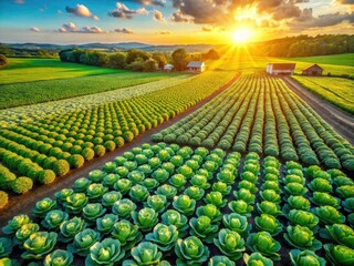 Aerial Drone Shot: Vibrant Microgreens, Cabbage Sprouts - High-Resolution Farm Photography