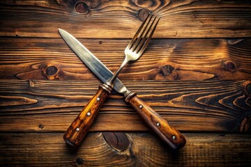 Aerial Drone Shot Vintage Cutlery Restaurant Logo, Elegant Branding, Overhead Food Photography, Rustic Design