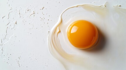 Fried egg placed on a plain white background, yolk vibrant and perfectly round