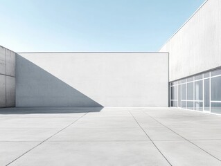 Modern Minimalist School Architecture with Expansive Gray Concrete Facade and Clear Blue Sky Ideal for Text Overlay in Educational Context