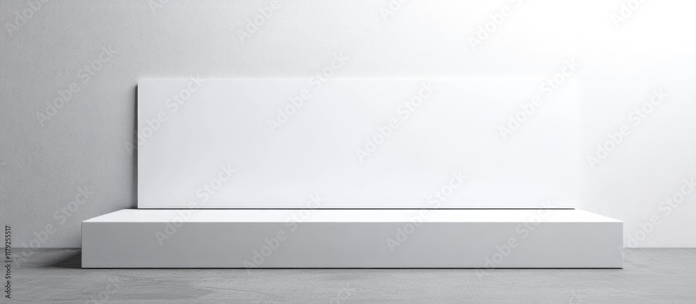 Poster minimalist modern display with large white rectangular surface and empty copyspace for text in conte