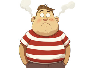 Obraz premium Cartoon of a worried overweight man with steam coming out of his ears