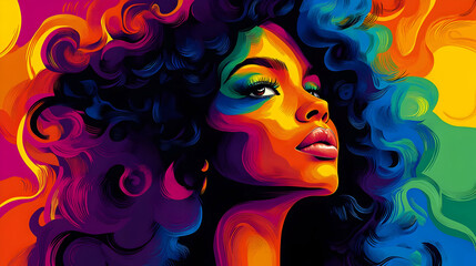 Colorful Woman Portrait with Abstract Colorful Background Illustration