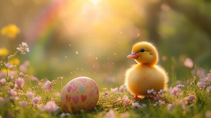 Ducks playing with Easter eggs