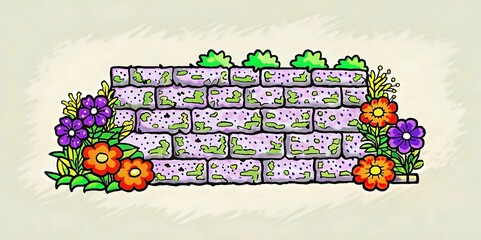 Obraz premium Colorful Floral Garden Wall Decoration Bright Vibrant Flowers Brick Art
