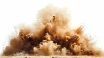 A Massive Dust Explosion Creates a Dramatic Plume of Debris Dramatically Against a White Backdrop