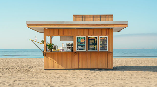 Beachside Ice Cream Parlor Stand on a Sunny Day by the Ocean