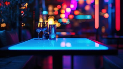 Nightlife Ambiance: Illuminated Table with Wine Glasses