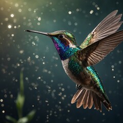 Fototapeta premium A mythical hummingbird with jewel-encrusted feathers and a trail of sparkling dust.