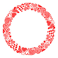 Red hearts. Doodle red wreath. Valentine's Day and wedding backgrounds collection. Vector illustration on a white background.