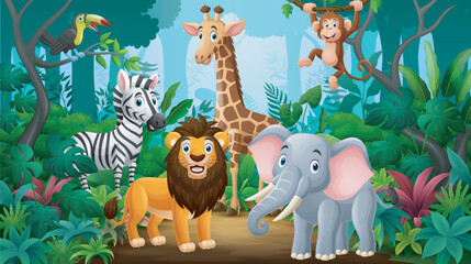 Wild animals in the jungle background