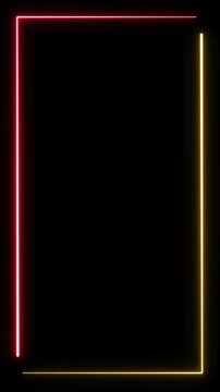 neon glowing vertical border frame, red golden colours signs with sparkle, flash, and disco effects for stage, award, and winner advertising footage
