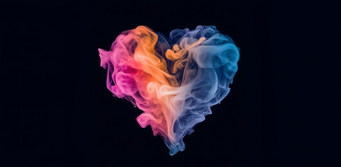 Colorful Smoke Heart on Black Background