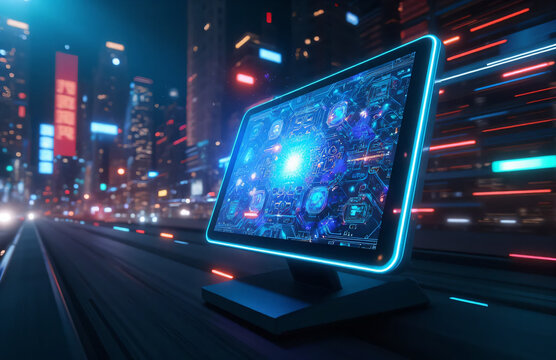 Technology screen with abstract high speed technology POV motion blur - Powered by Adobe