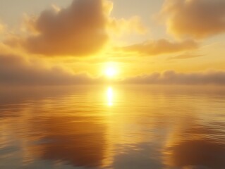 Obraz premium Golden sunset reflecting on calm ocean.