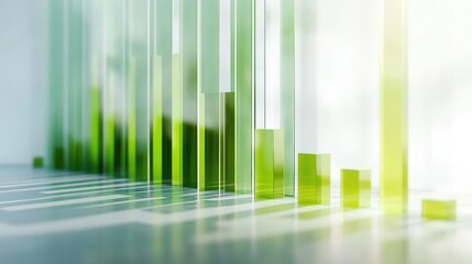 Rising green bars on an annual sales projection chart, standing out on a sleek white background, symbolizing steady growth