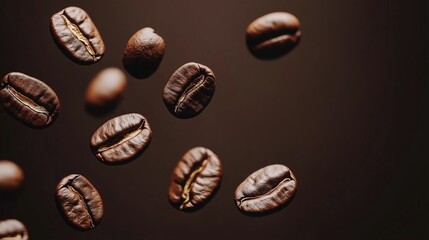Coffee beans floating against a dark background create an artistic and appealing visual experience for coffee enthusiasts
