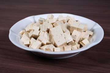 Tofu cubes on a plate