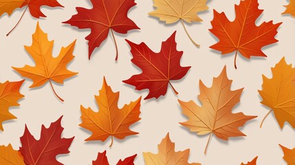 Golden Autumn Leaf Pattern on Muted Beige Background