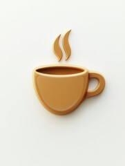 Fototapeta premium Minimalist coffee cup icon with steam on white background.