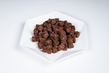Cubes of spicy beef jerky