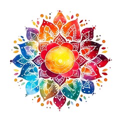 Watercolor painting depicting a colorful rangoli design for diwali celebration