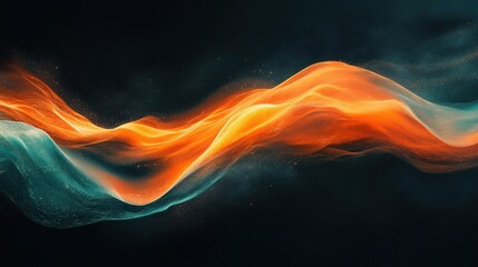 Obraz premium Ethereal orange and teal wave on black surface with grainy effect