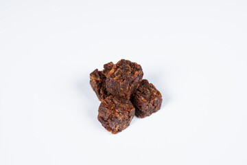 Cubes of spicy beef jerky