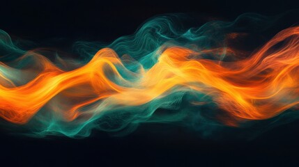 Fototapeta premium Ethereal orange and teal wave on black surface with grainy effect