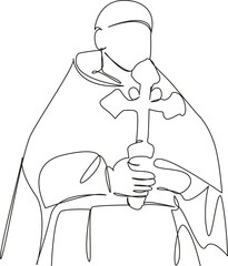One continuous single drawing line art flat doodle clergyman conducts service, religion, faith, god, church. Isolated image hand draw contour on a white background, hand drawn, not AI
