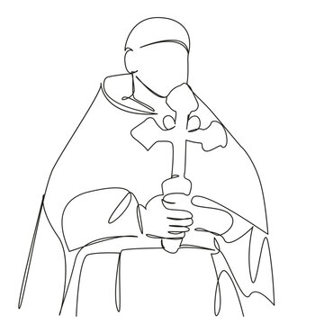 recommend clip art: One continuous single drawing line art flat doodle clergyman conducts service, religion, faith, god, church. Isolated image hand draw contour on a white background, hand drawn, not AI