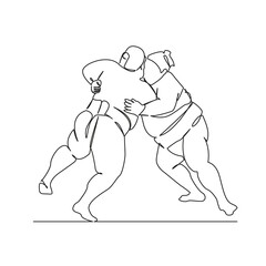 One continuous single drawing line art flat doodle sumo, fight between two sumo wrestlers, sport, religion, betting, japan. Isolated image hand draw contour on a white background, hand drawn, not AI