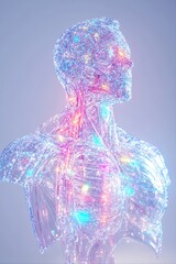 Glowing 3D Render: Intricate Human Anatomy Illustration, Futuristic Style. AI Generated