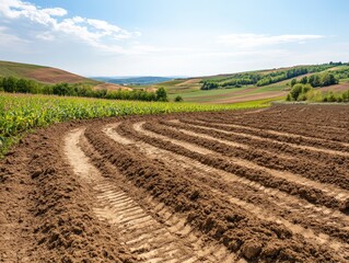 Sustainable Soil Health Practices for Crop Rotation in Agricultural Field under Blue Sky and Sunlight