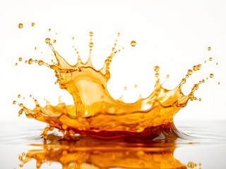A vibrant splash of orange liquid creating dynamic droplets against a light background.