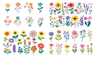 set of colorful flowers vector Flat style cartoon vector illustration isolated on a white background