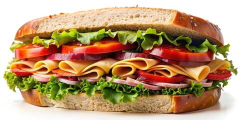 Delicious Turkey Sandwich, White Background, Food Photography, Closeup, High Resolution, Culinary Image, Sandwich Recipe