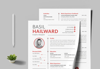 Minimal Resume Layout With Red Accents