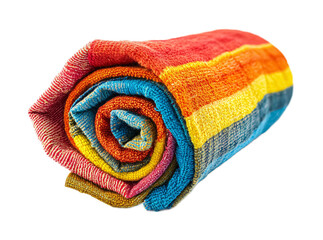 Beach Towel Roll for Relaxation Isolated on White Background