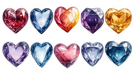 Valentine Day group of colorful gemstones on white background