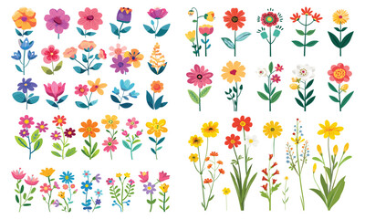 set of colorful flowers vector Flat style cartoon vector illustration isolated on a white background